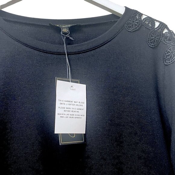 DG2 DIANE GILMAN Black Top Size XL Lace Tee Long Sleeve Womens Rayon Blend NWT - Picture 4 of 11